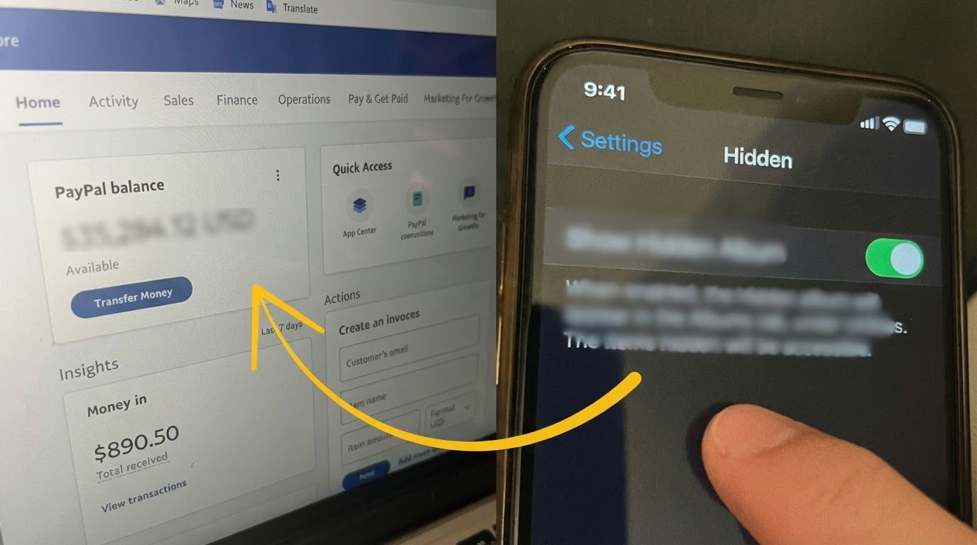 PayPal balance next to hidden phone setting